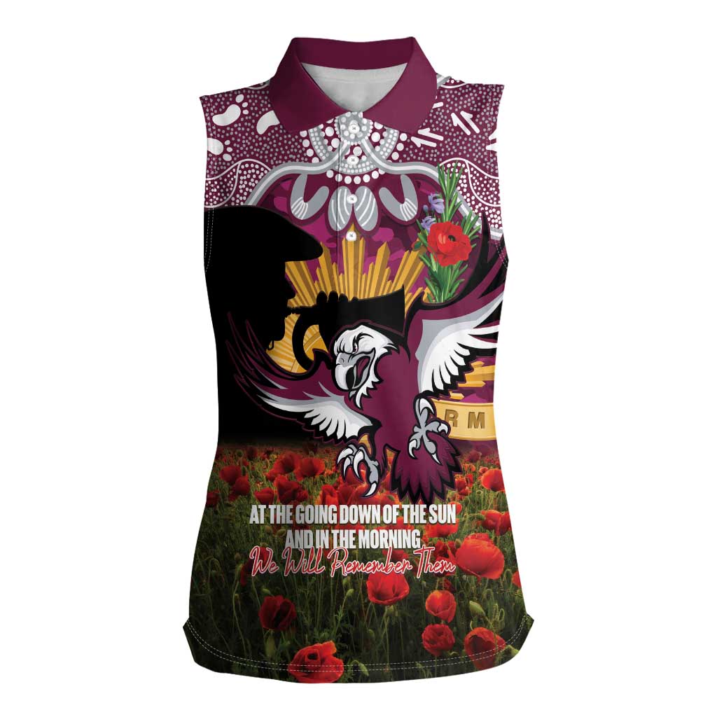 Personalised Sea Eagles Rugby ANZAC Day Women Sleeveless Polo Shirt Last Post Poppy We Will Remember Them