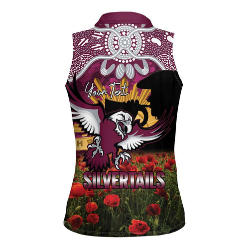 Personalised Sea Eagles Rugby ANZAC Day Women Sleeveless Polo Shirt Last Post Poppy We Will Remember Them
