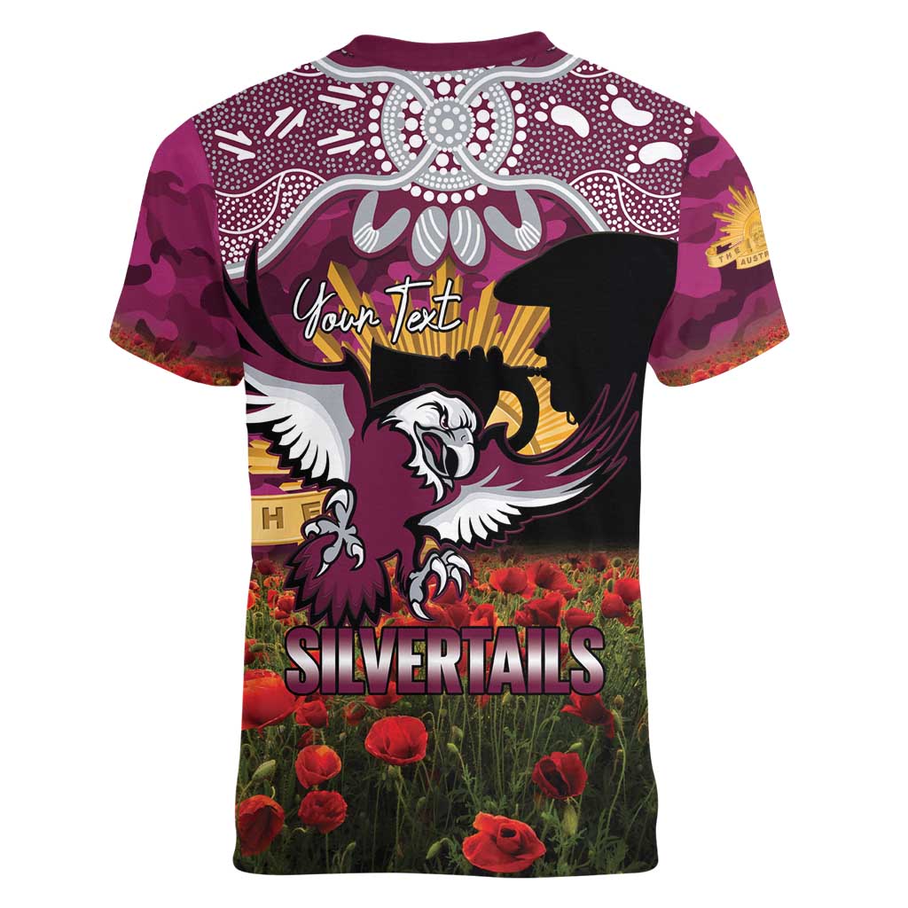 Personalised Sea Eagles Rugby ANZAC Day Women V-Neck T-Shirt Last Post Poppy We Will Remember Them