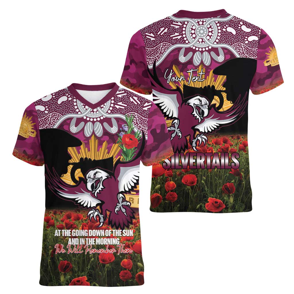 Personalised Sea Eagles Rugby ANZAC Day Women V-Neck T-Shirt Last Post Poppy We Will Remember Them