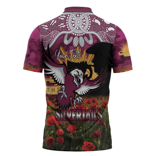 Personalised Sea Eagles Rugby ANZAC Day Zipper Polo Shirt Last Post Poppy We Will Remember Them