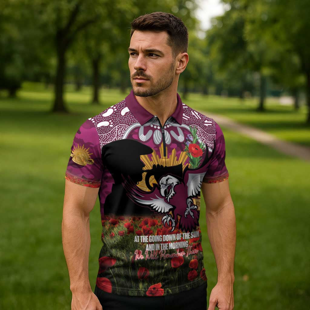 Personalised Sea Eagles Rugby ANZAC Day Zipper Polo Shirt Last Post Poppy We Will Remember Them