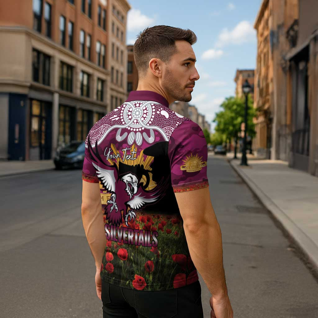Personalised Sea Eagles Rugby ANZAC Day Zipper Polo Shirt Last Post Poppy We Will Remember Them