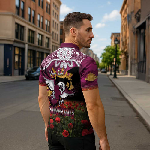 Personalised Sea Eagles Rugby ANZAC Day Zipper Polo Shirt Last Post Poppy We Will Remember Them