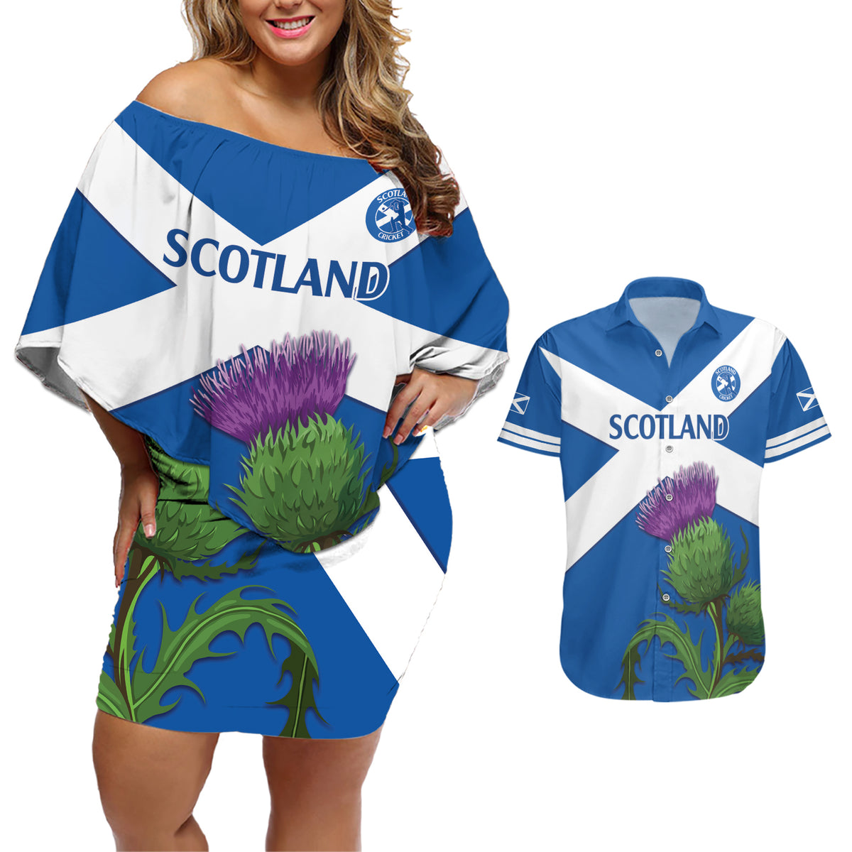Custom Scotland Cricket Couples Matching Off Shoulder Short Dress and ...