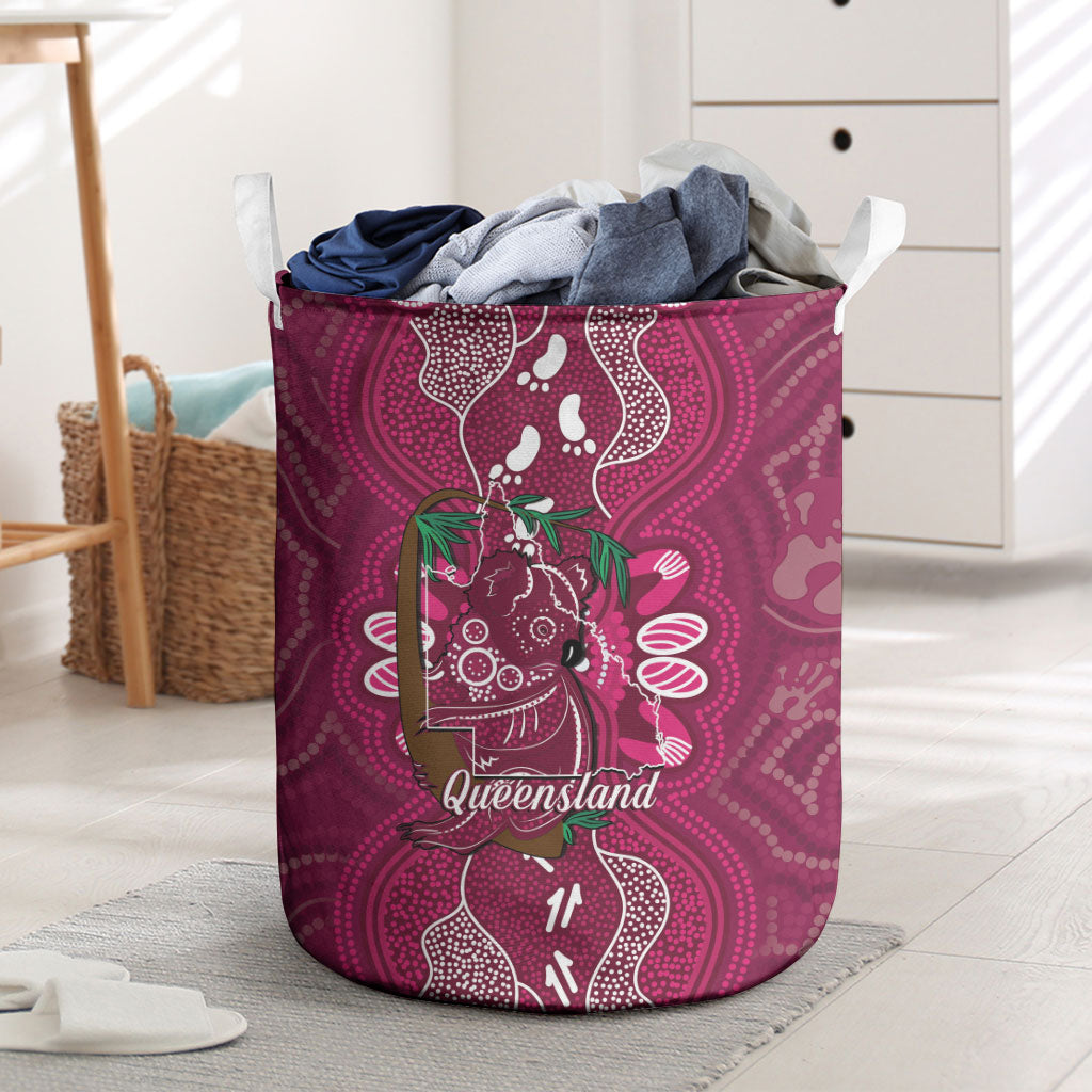 Australia Queensland Day Laundry Basket Koala With Map Aboriginal Art