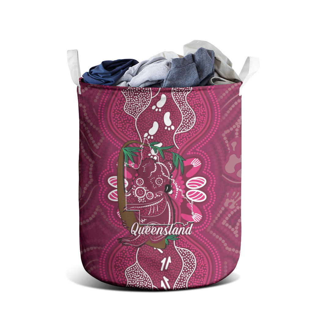 Australia Queensland Day Laundry Basket Koala With Map Aboriginal Art