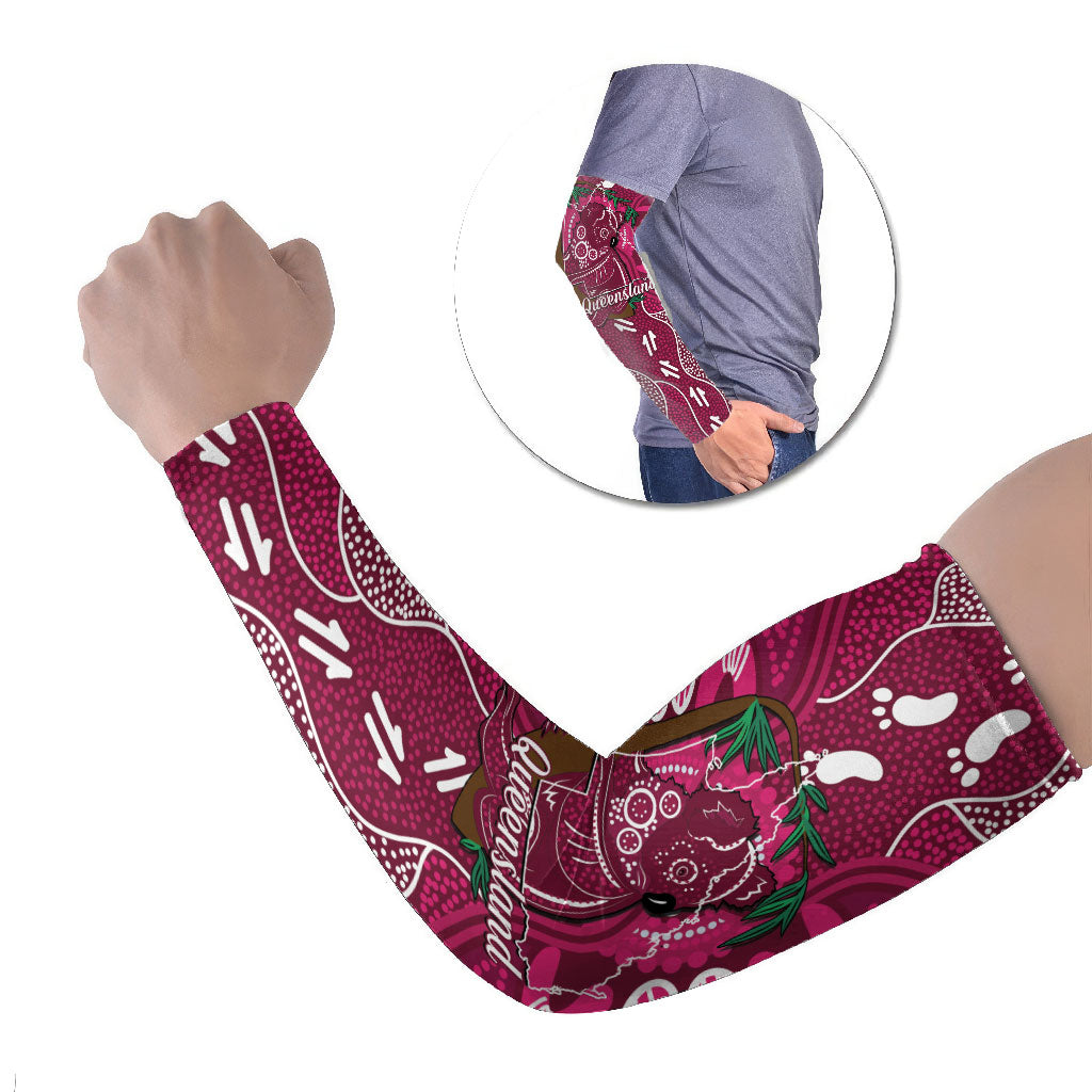 Australia Queensland Day Arm Sleeves Koala With Map Aboriginal Art