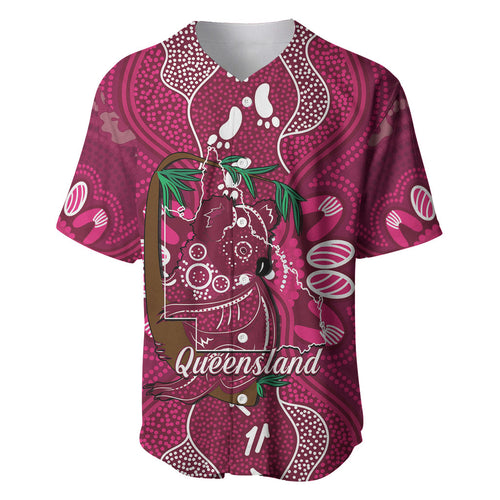 Australia Queensland Day Baseball Jersey Koala With Map Aboriginal Art