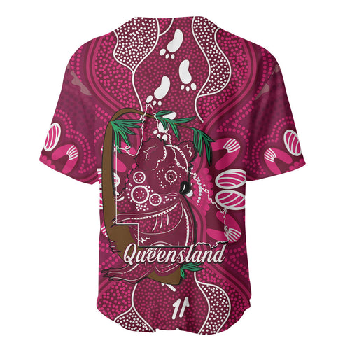 Australia Queensland Day Baseball Jersey Koala With Map Aboriginal Art