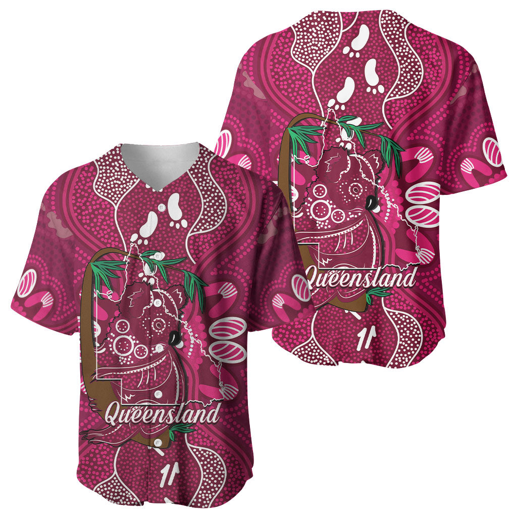Australia Queensland Day Baseball Jersey Koala With Map Aboriginal Art