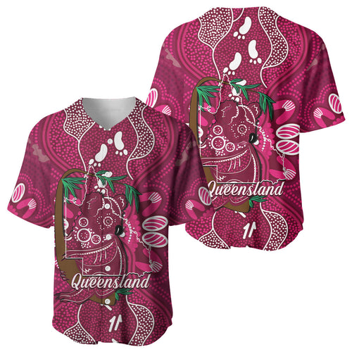 Australia Queensland Day Baseball Jersey Koala With Map Aboriginal Art