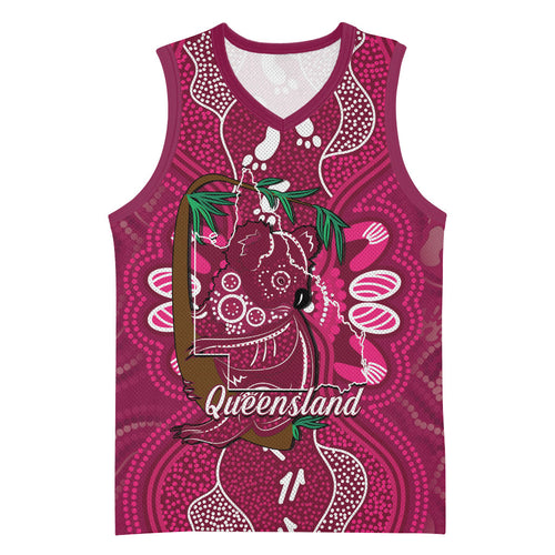 Australia Queensland Day Basketball Jersey Koala With Map Aboriginal Art