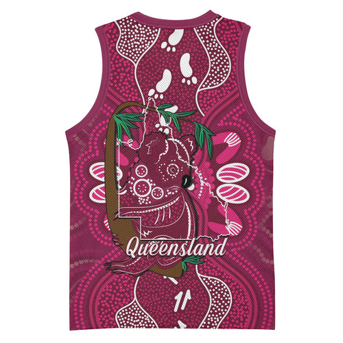 Australia Queensland Day Basketball Jersey Koala With Map Aboriginal Art