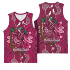 Australia Queensland Day Basketball Jersey Koala With Map Aboriginal Art