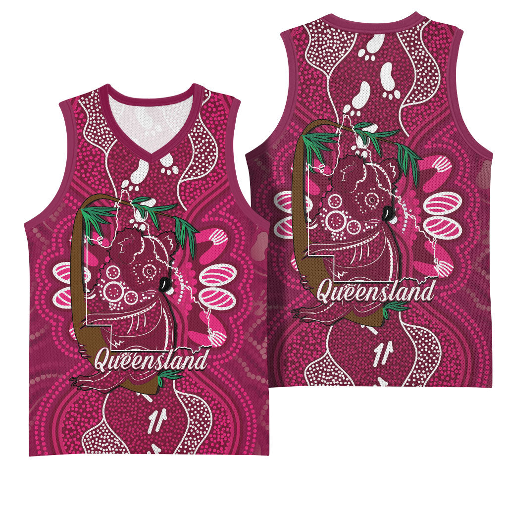Australia Queensland Day Basketball Jersey Koala With Map Aboriginal Art