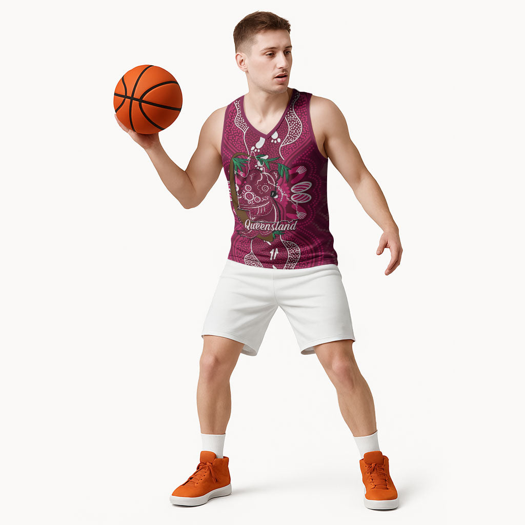 Australia Queensland Day Basketball Jersey Koala With Map Aboriginal Art