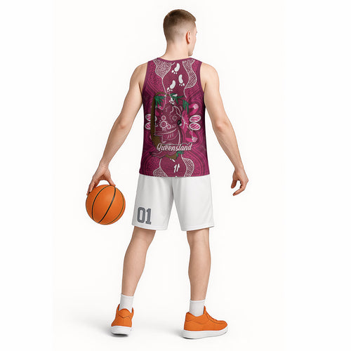 Australia Queensland Day Basketball Jersey Koala With Map Aboriginal Art