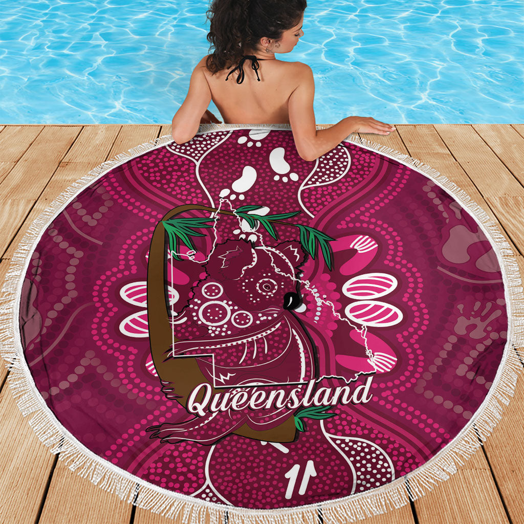 Australia Queensland Day Beach Blanket Koala With Map Aboriginal Art