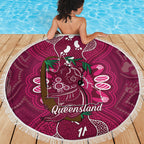 Australia Queensland Day Beach Blanket Koala With Map Aboriginal Art