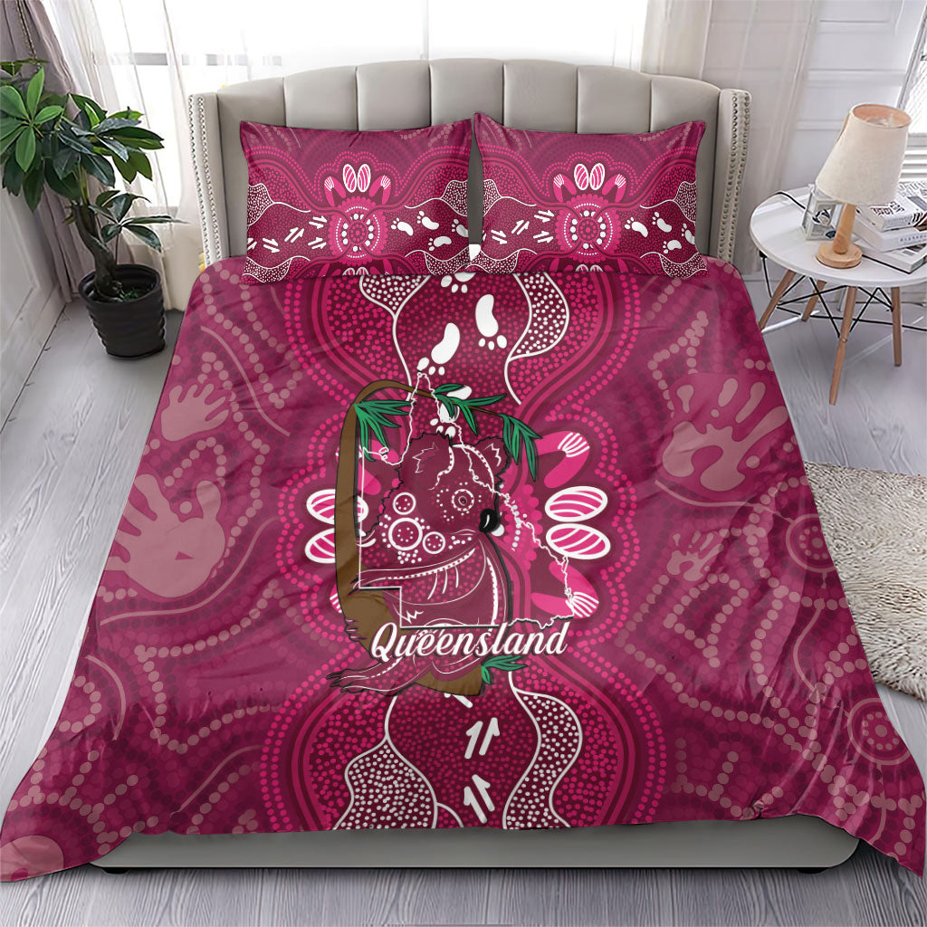 Australia Queensland Day Bedding Set Koala With Map Aboriginal Art
