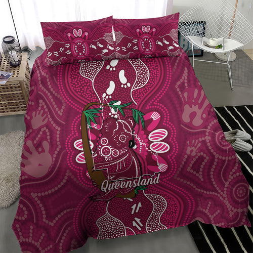 Australia Queensland Day Bedding Set Koala With Map Aboriginal Art