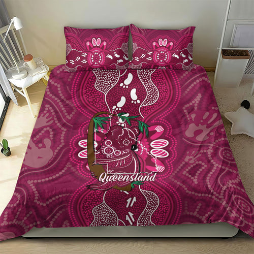 Australia Queensland Day Bedding Set Koala With Map Aboriginal Art