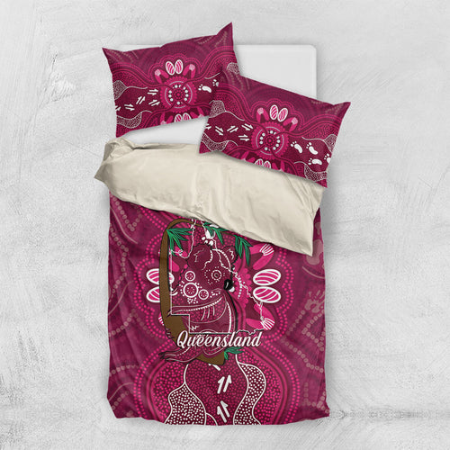 Australia Queensland Day Bedding Set Koala With Map Aboriginal Art