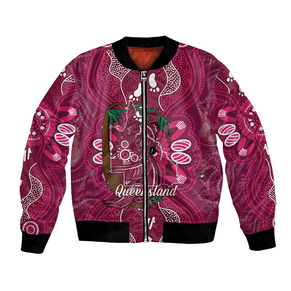 Australia Queensland Day Bomber Jacket Koala With Map Aboriginal Art