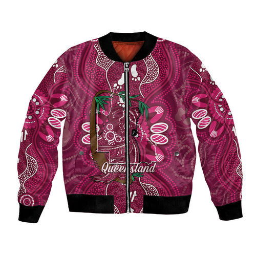 Australia Queensland Day Bomber Jacket Koala With Map Aboriginal Art