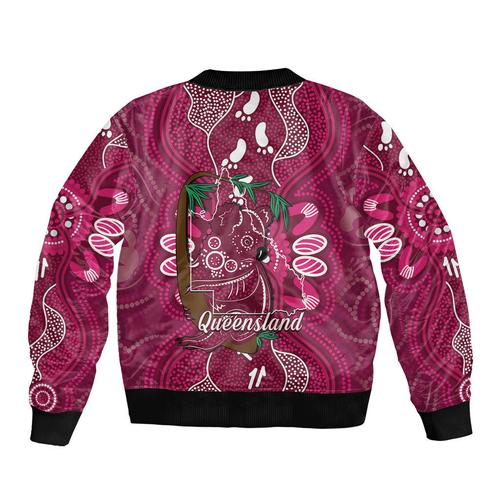 Australia Queensland Day Bomber Jacket Koala With Map Aboriginal Art