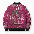 Australia Queensland Day Bomber Puffer Jacket Koala With Map Aboriginal Art