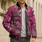Australia Queensland Day Bomber Puffer Jacket Koala With Map Aboriginal Art
