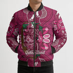 Australia Queensland Day Bomber Puffer Jacket Koala With Map Aboriginal Art