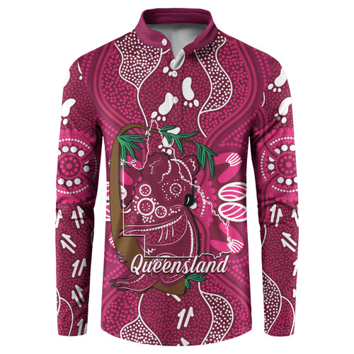 Australia Queensland Day Button Sweatshirt Koala With Map Aboriginal Art