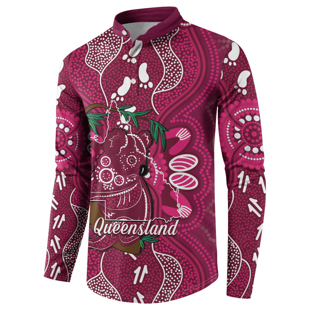 Australia Queensland Day Button Sweatshirt Koala With Map Aboriginal Art