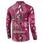 Australia Queensland Day Button Sweatshirt Koala With Map Aboriginal Art