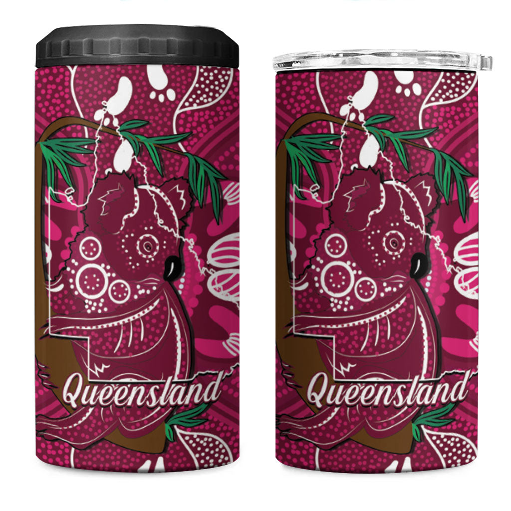 Australia Queensland Day 4 in 1 Can Cooler Tumbler Koala With Map Aboriginal Art