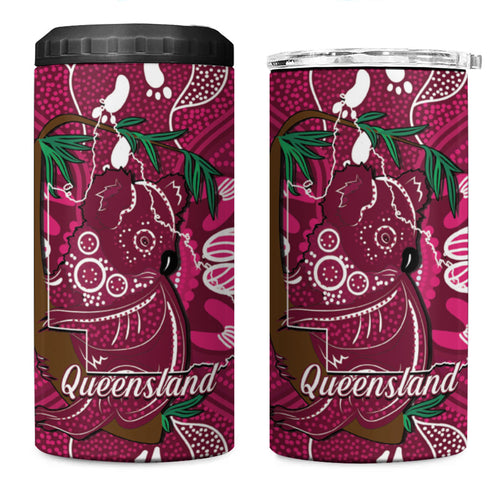Australia Queensland Day 4 in 1 Can Cooler Tumbler Koala With Map Aboriginal Art