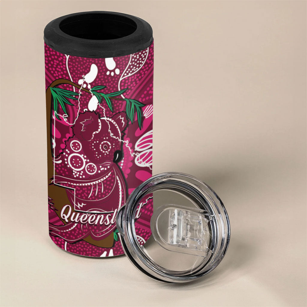Australia Queensland Day 4 in 1 Can Cooler Tumbler Koala With Map Aboriginal Art
