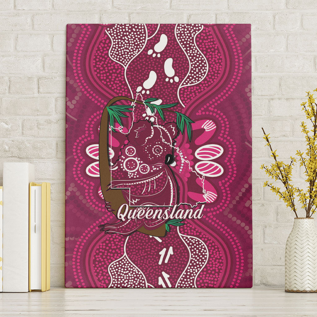 Australia Queensland Day Canvas Wall Art Koala With Map Aboriginal Art