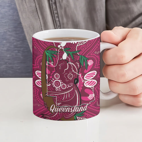 Australia Queensland Day Ceramic Mug Koala With Map Aboriginal Art