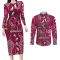 Australia Queensland Day Couples Matching Long Sleeve Bodycon Dress and Long Sleeve Button Shirt Koala With Map Aboriginal Art