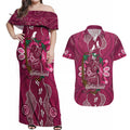 Australia Queensland Day Couples Matching Off Shoulder Maxi Dress and Hawaiian Shirt Koala With Map Aboriginal Art