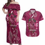 Australia Queensland Day Couples Matching Off Shoulder Maxi Dress and Hawaiian Shirt Koala With Map Aboriginal Art