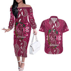Australia Queensland Day Couples Matching Off The Shoulder Long Sleeve Dress and Hawaiian Shirt Koala With Map Aboriginal Art