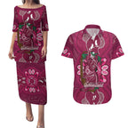 Australia Queensland Day Couples Matching Puletasi and Hawaiian Shirt Koala With Map Aboriginal Art