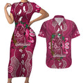 Australia Queensland Day Couples Matching Short Sleeve Bodycon Dress and Hawaiian Shirt Koala With Map Aboriginal Art
