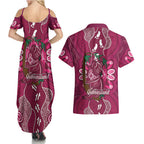 Australia Queensland Day Couples Matching Summer Maxi Dress and Hawaiian Shirt Koala With Map Aboriginal Art