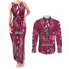 Australia Queensland Day Couples Matching Tank Maxi Dress and Long Sleeve Button Shirt Koala With Map Aboriginal Art